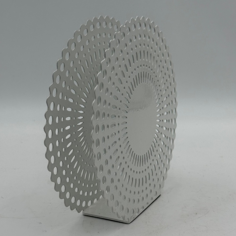 Crate & Barrel Gram Napkin Holder White Metal Laser Cut Geometric 158-749